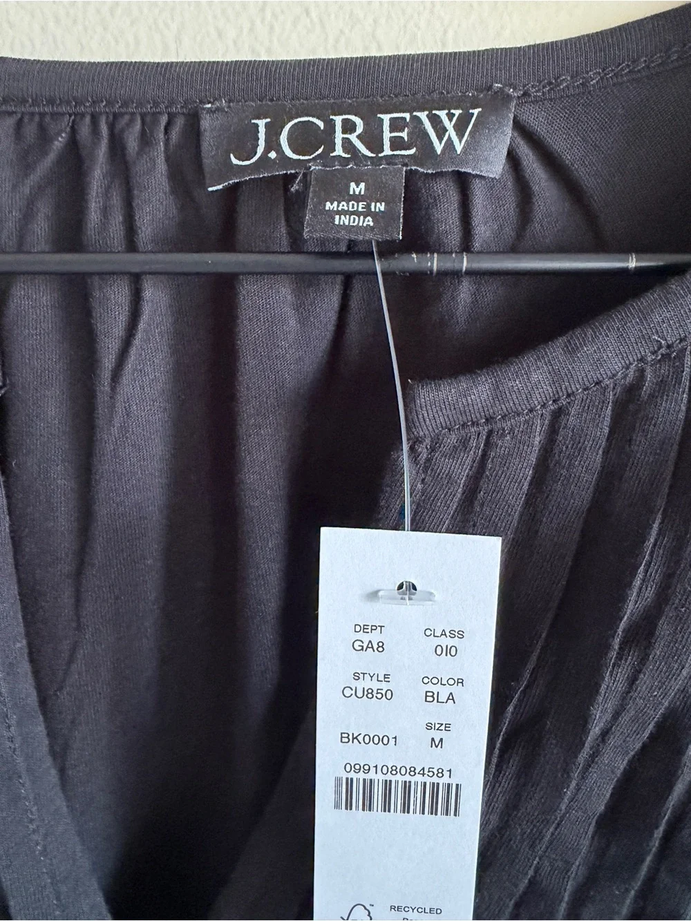 J.Crew Lace Trim Puff Sleeve Shirt Black Cotton Jersey Top Medium NWT
